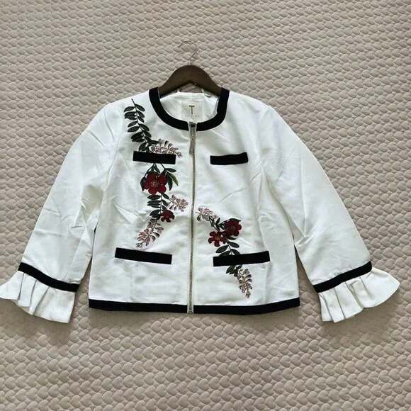 NWOT Ted Baker London Ruffle Cuff Embroidered Jacket Size 1 $395